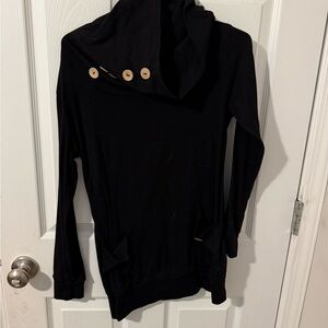 Elegant Draped Turtleneck Tunic with Wooden Button Detail